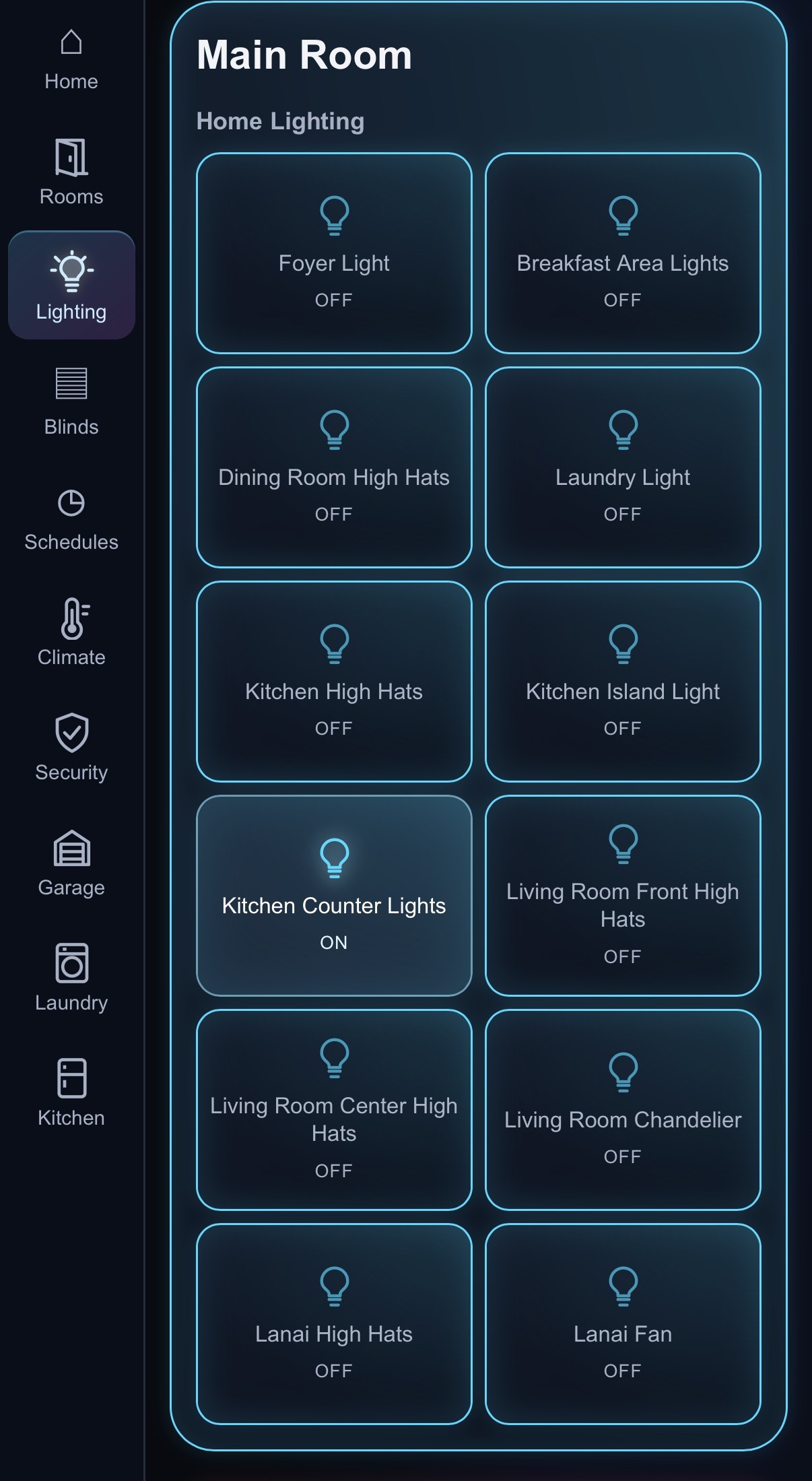 SmartHome Signature lighting interface example