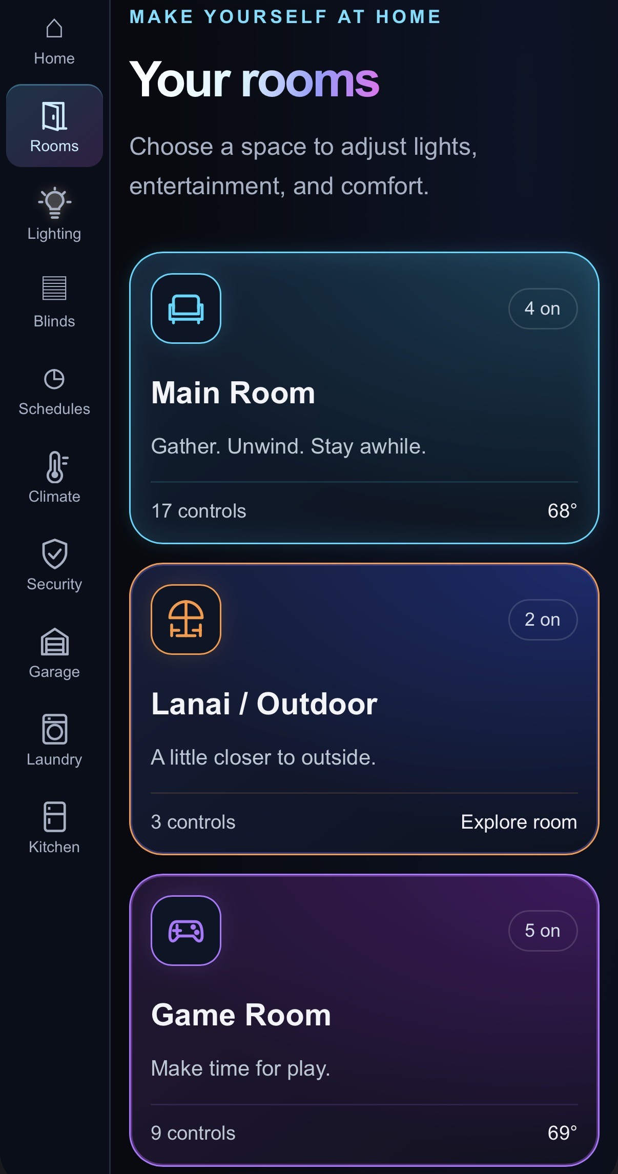 SmartHome Signature rooms interface example