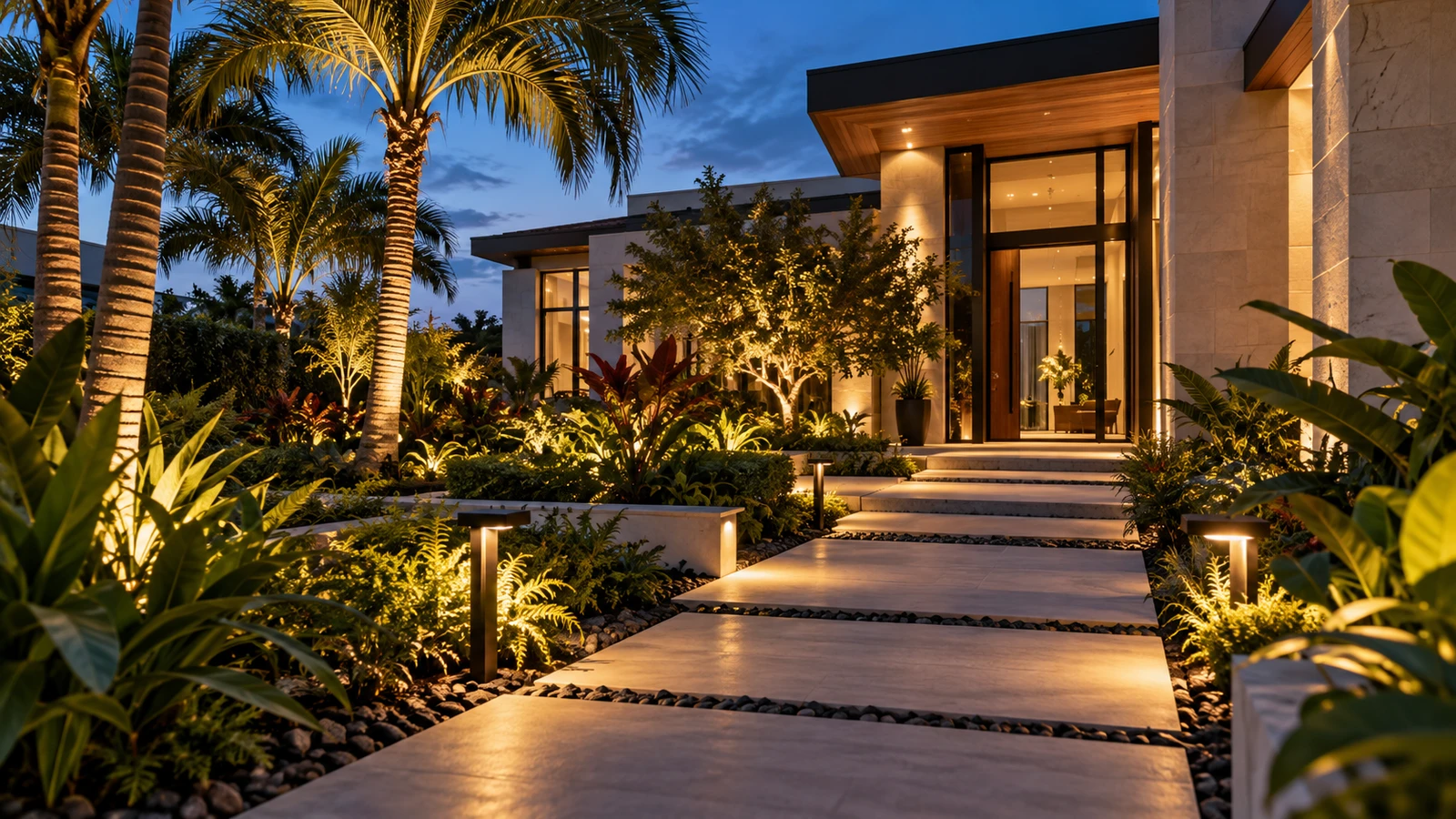 Landscape lighting — illustrative smart-home scene