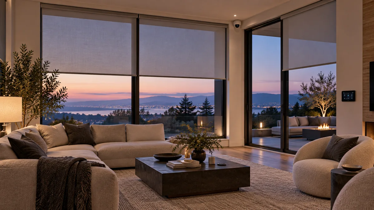 Motorized shades — illustrative smart-home scene